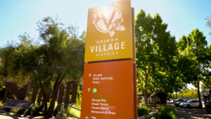 yellow sign saying Orinda Village District