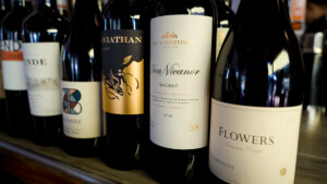 wine bottles with labels showing
