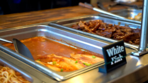 Food in hot trays