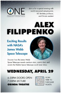 Flyer for the Alex Filippenko ONE speaking event